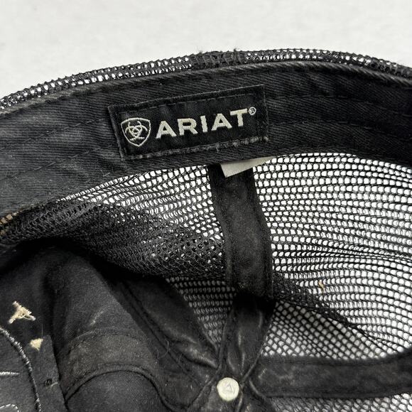 Ariat Hat Cap Strap Back Brown Black Mesh Trucker Distressed Patch Mens One Size - Picture 6 of 7